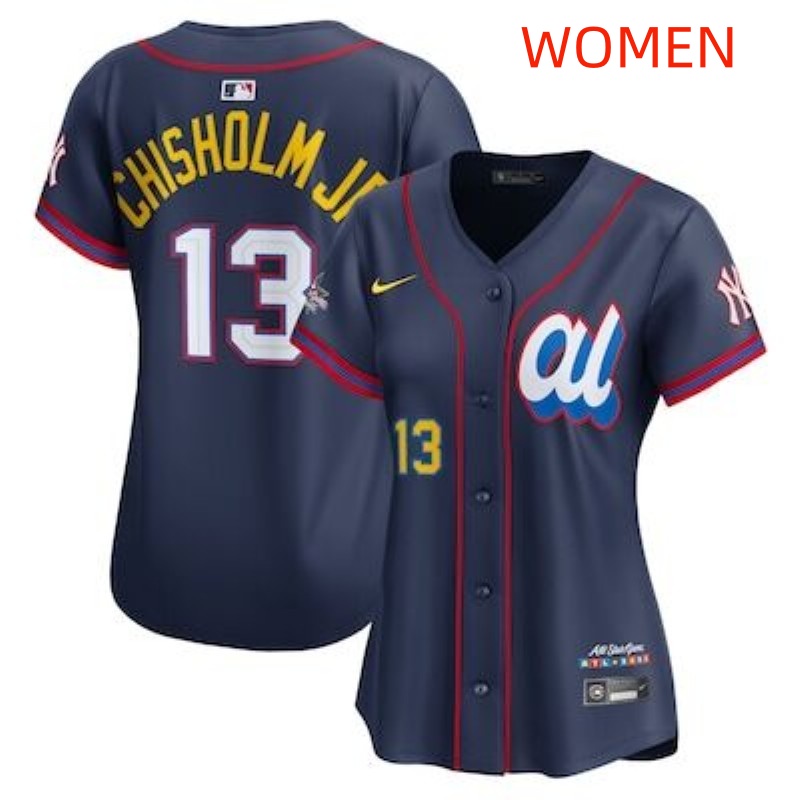 women 2025 New York Yankees #13 Chisholm Jr Drak Blue All star Blank Blue Nike MLB Jersey style 001